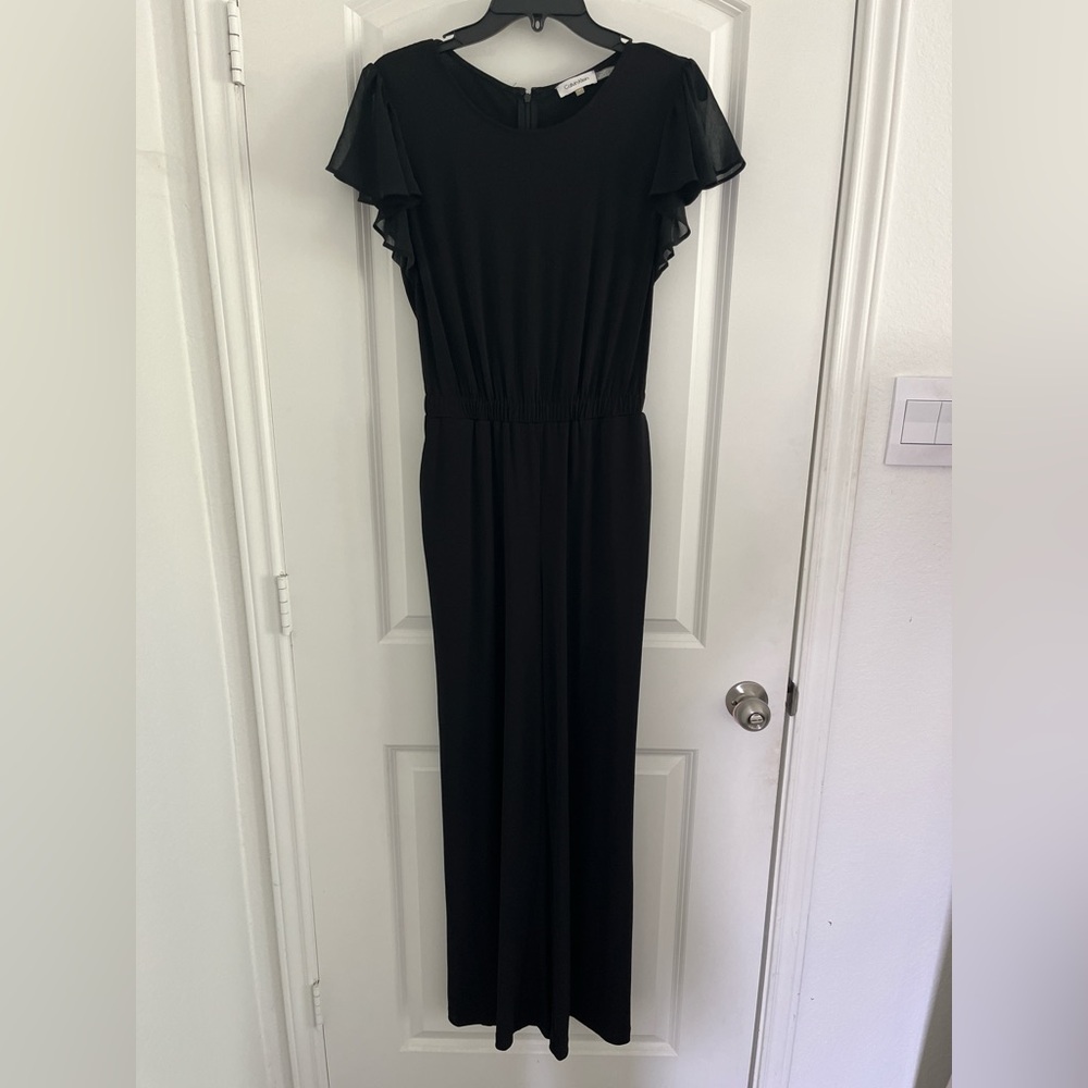 Calvin Klein Black Off-the-Shoulder Jumpsuit with Flutter Sleeves